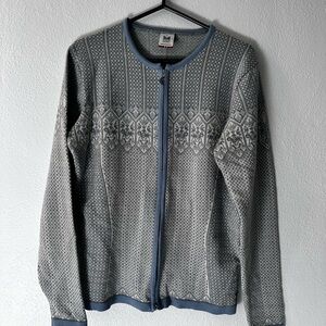 Women’s blue and gray light weight full zip sweater